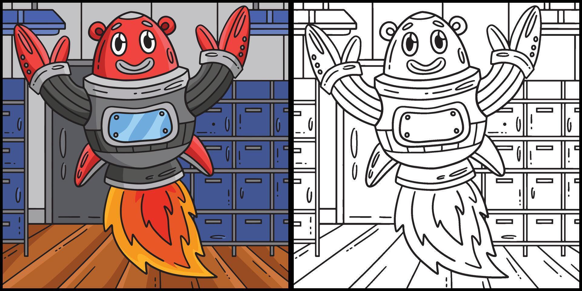 Robot with Rocket Booster Coloring Illustration vector