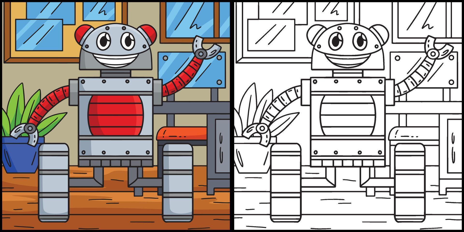 Robot with Wheels Coloring Page Illustration vector