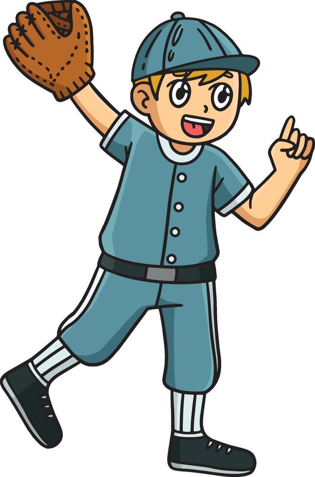 Baseball Boy Pitcher Waving Cartoon Clipart vector