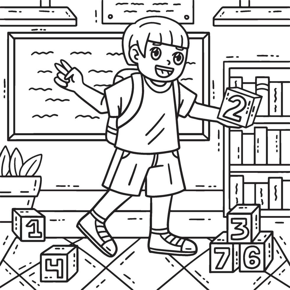 First Day of School Child Number Blocks Coloring vector