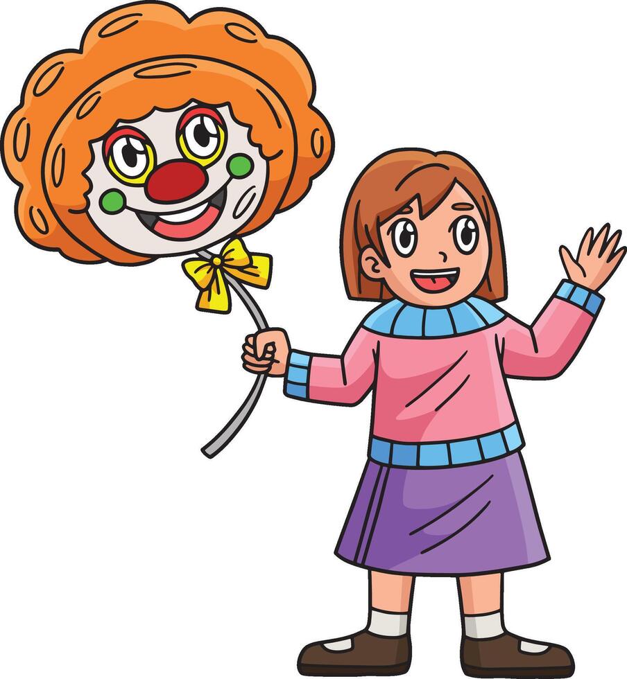 Circus Child with a Clown Balloon Cartoon Clipart vector