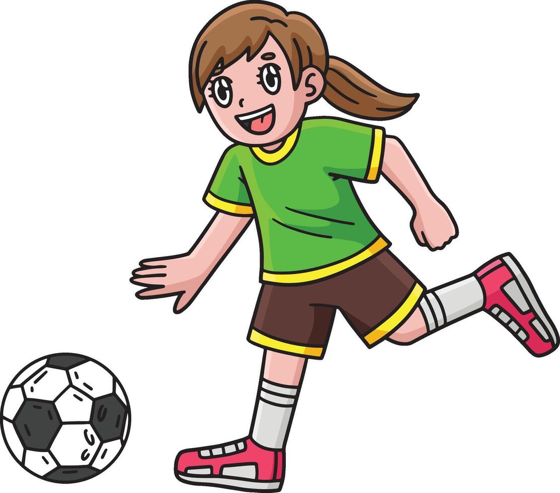 Girl Chasing a Soccer Ball Cartoon Clipart I vector