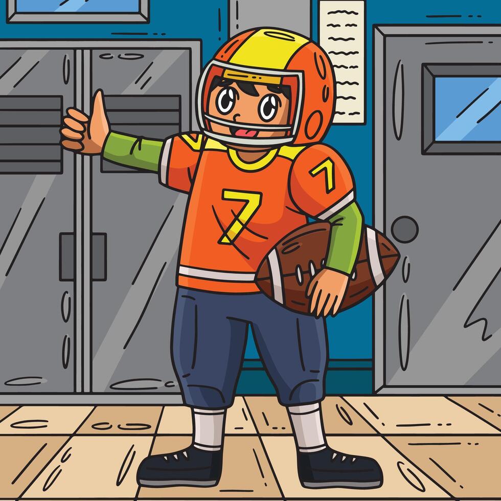American Football Player with Ball Colored Cartoon vector
