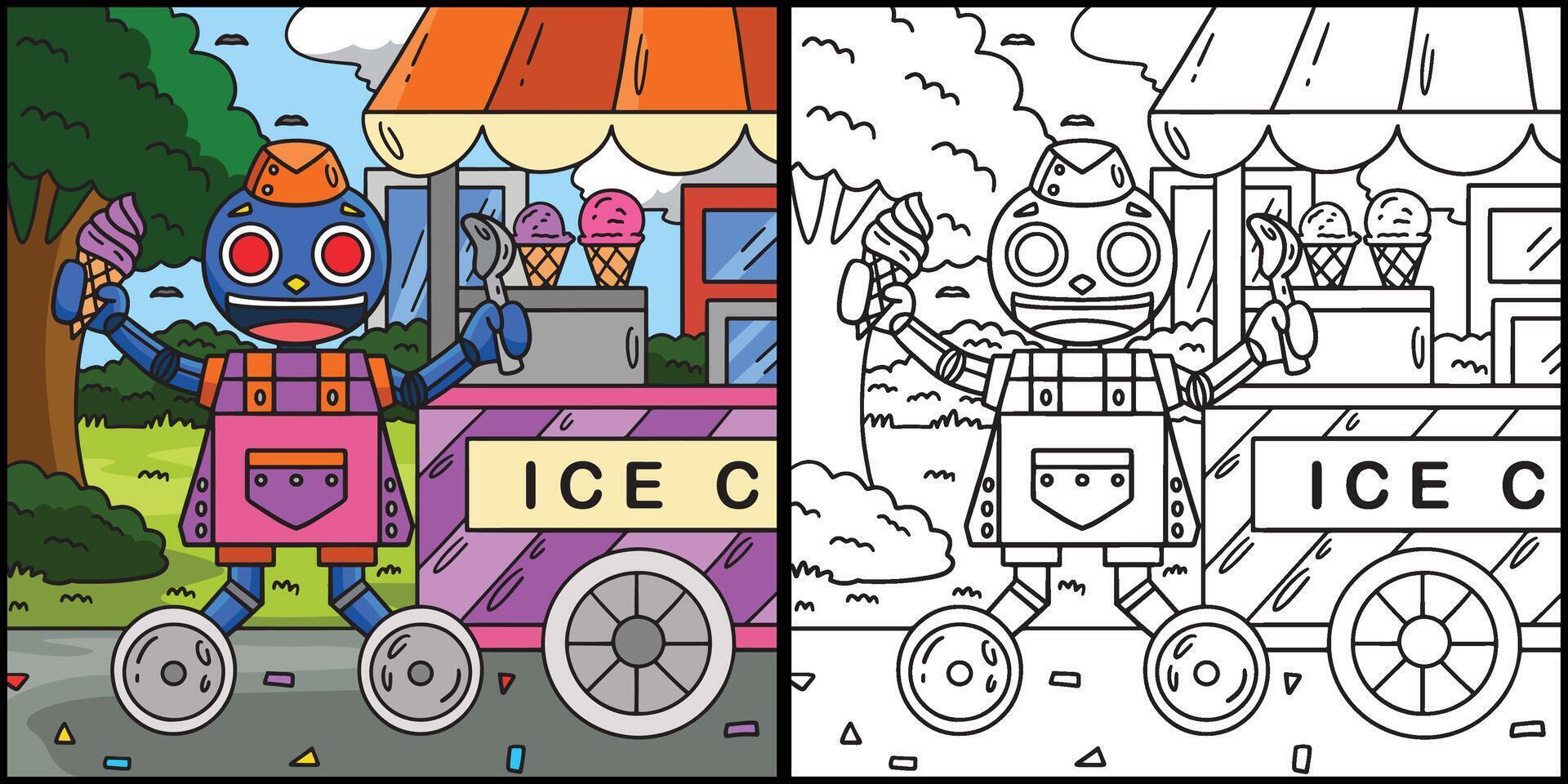 Robot Ice Cream Vendor Coloring Page Illustration vector