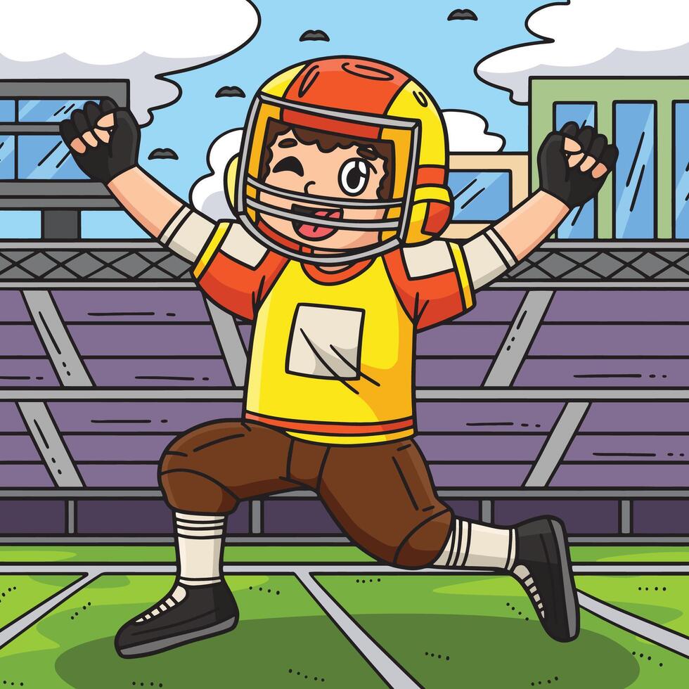 American Football Player Victory Colored Cartoon vector