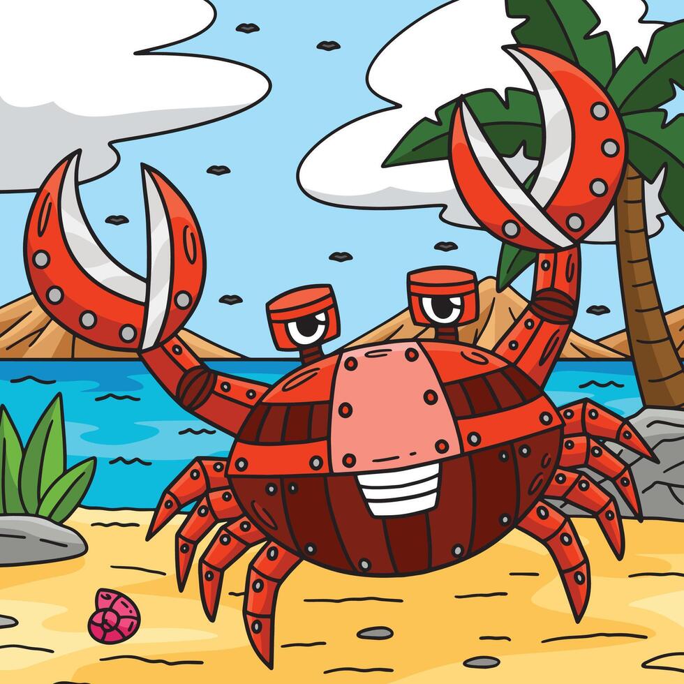 Robot Crab Colored Cartoon Illustration vector
