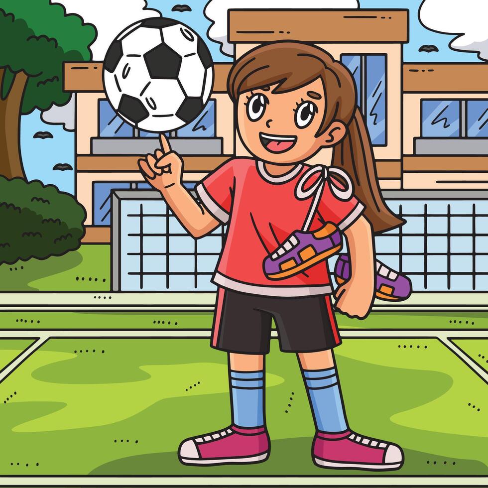 fútbol niña que lleva Zapatos de colores dibujos animados vector