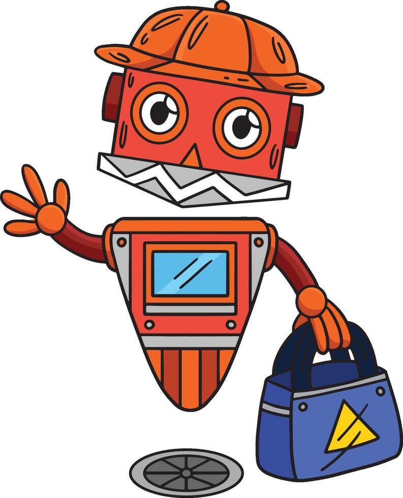 Floating Robot with a Bag Cartoon Colored Clipart vector