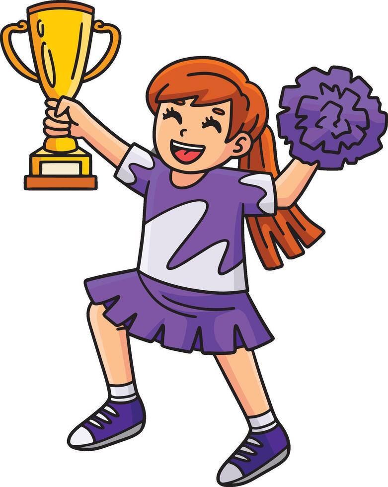 Cheerleader Girl Trophy Pompoms Cartoon Clipart vector