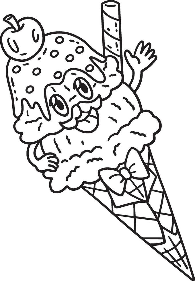 Double Scoop Ice Cream Isolated Coloring Page vector