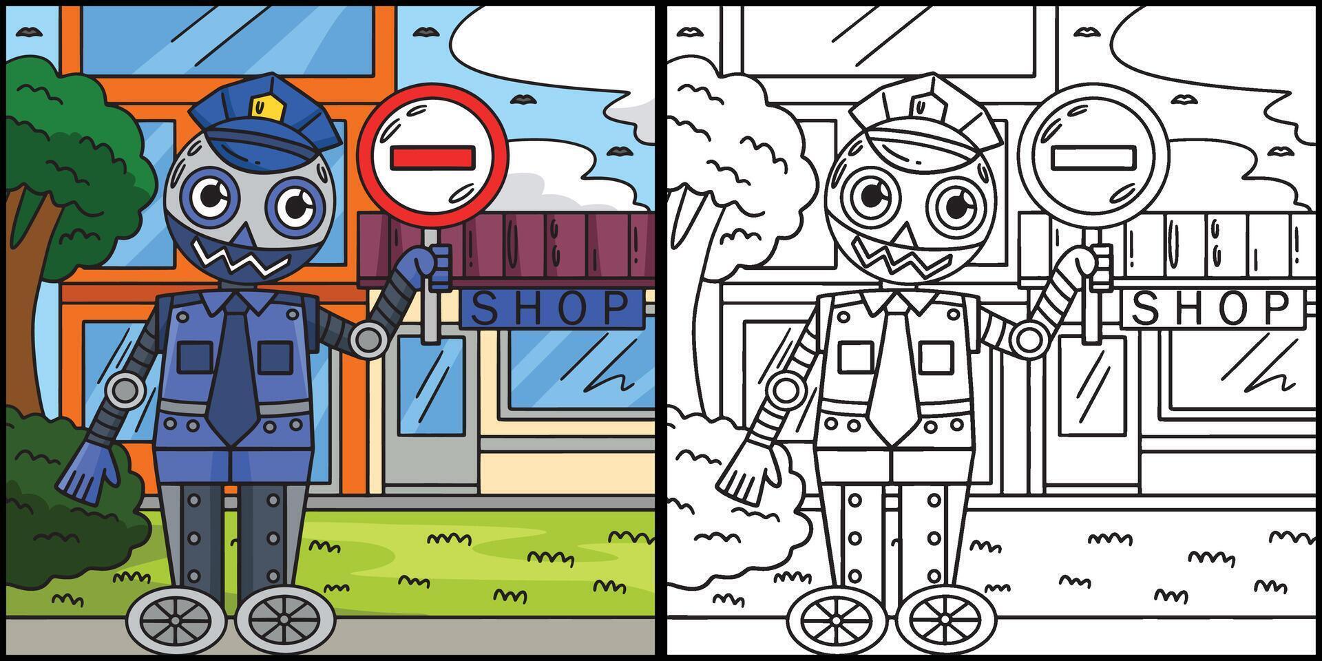 Security Guard Robot Coloring Page Illustration vector