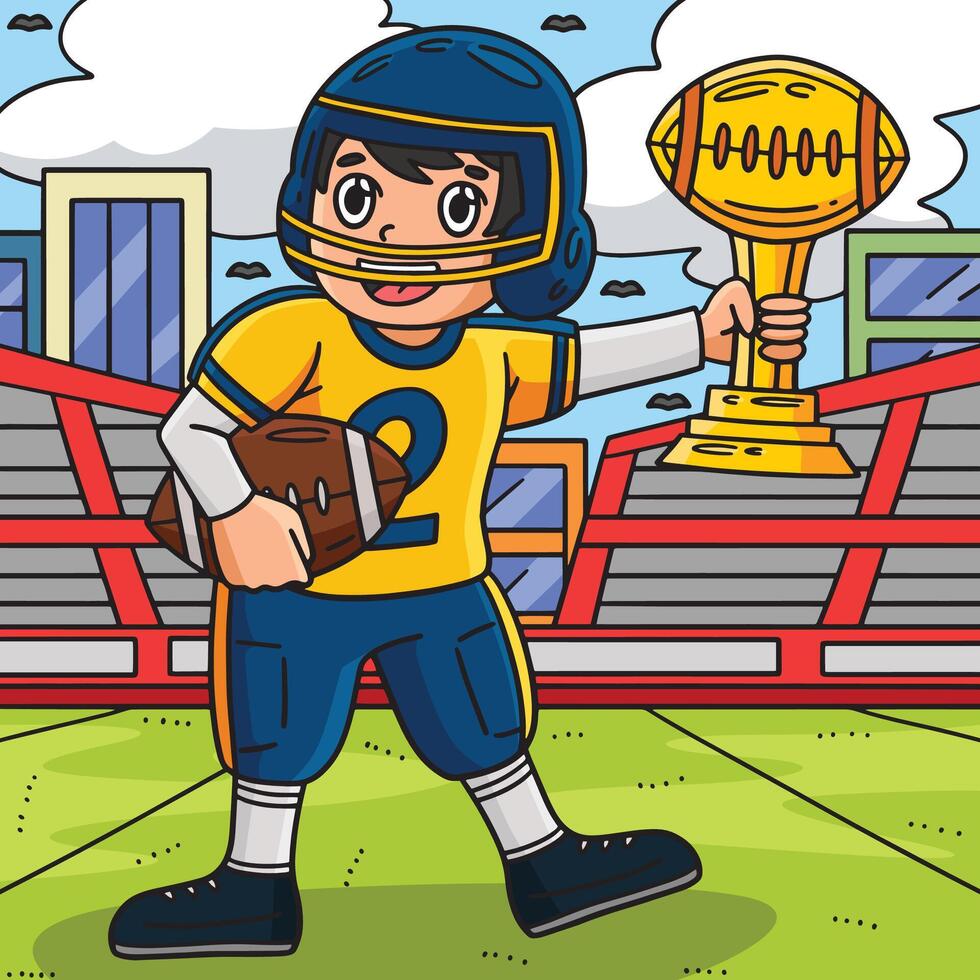 American Football Player with a Trophy Colored vector