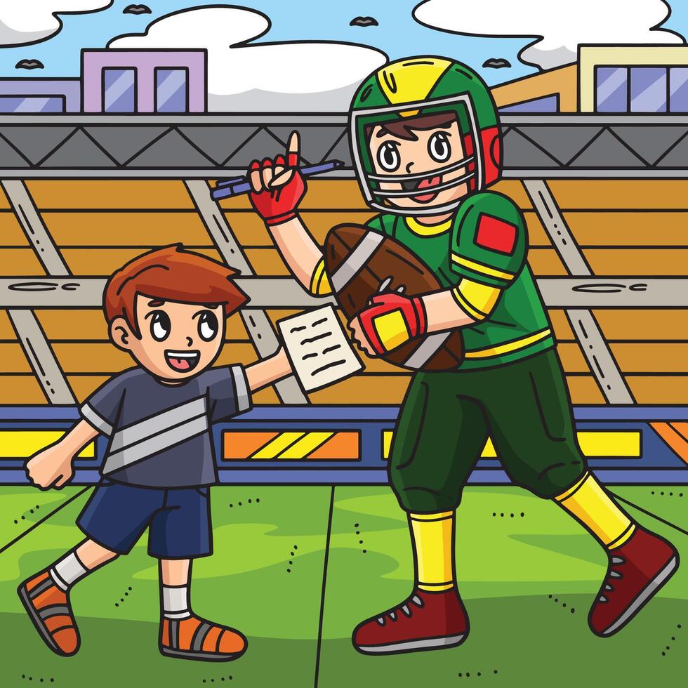 American Football Player and a Boy Colored Cartoon vector