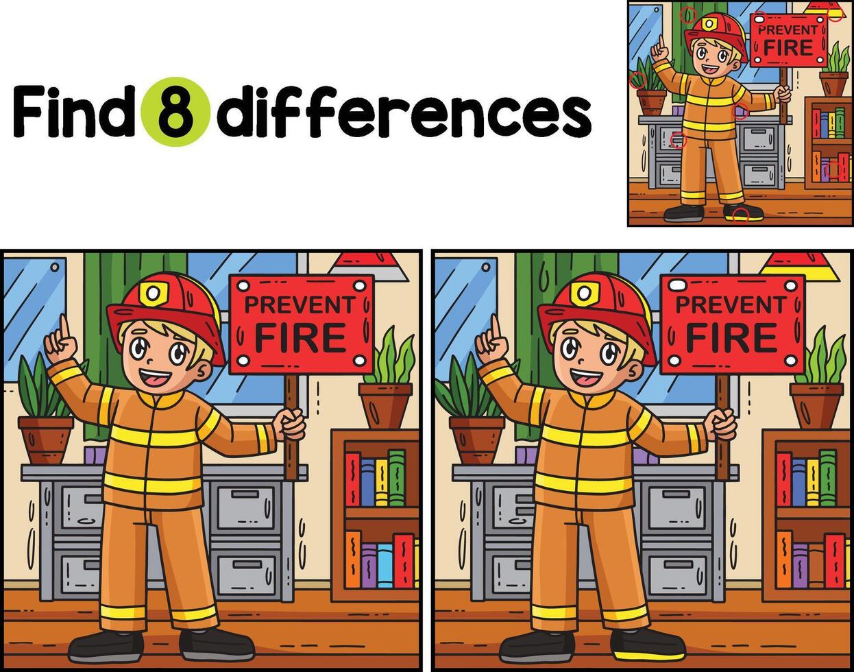 Firefighter Holding Reminder Find The Differences vector