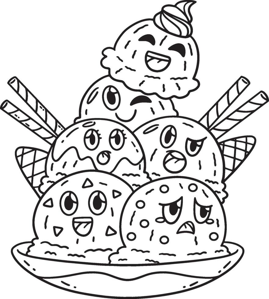 Ice Cream Tower Isolated Coloring Page for Kids vector