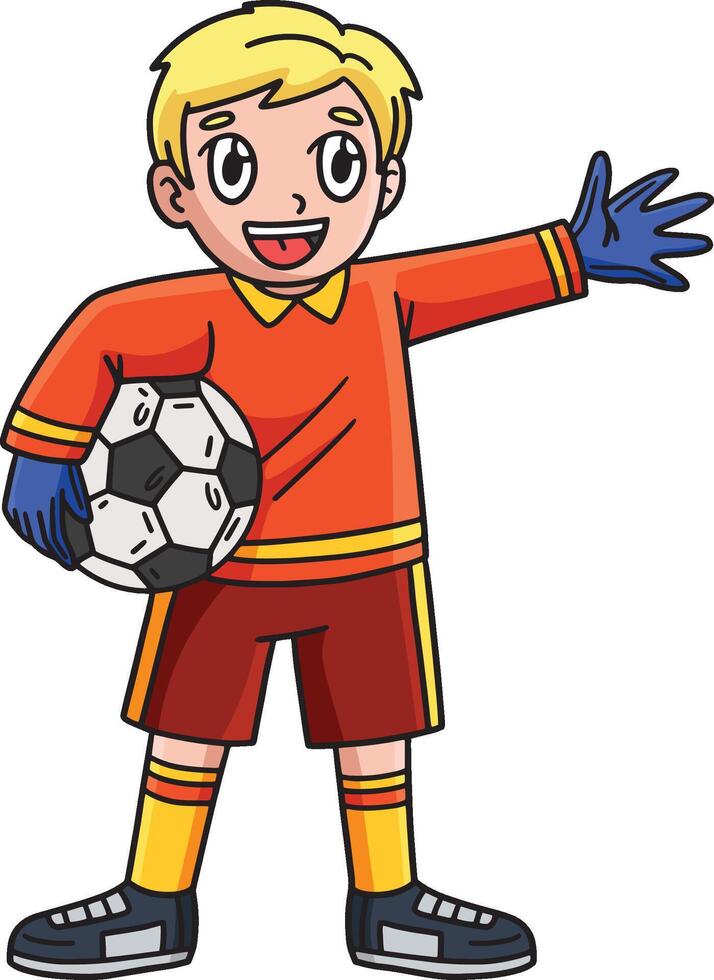 Goalkeeper Holding a Soccer Ball Cartoon Clipart vector