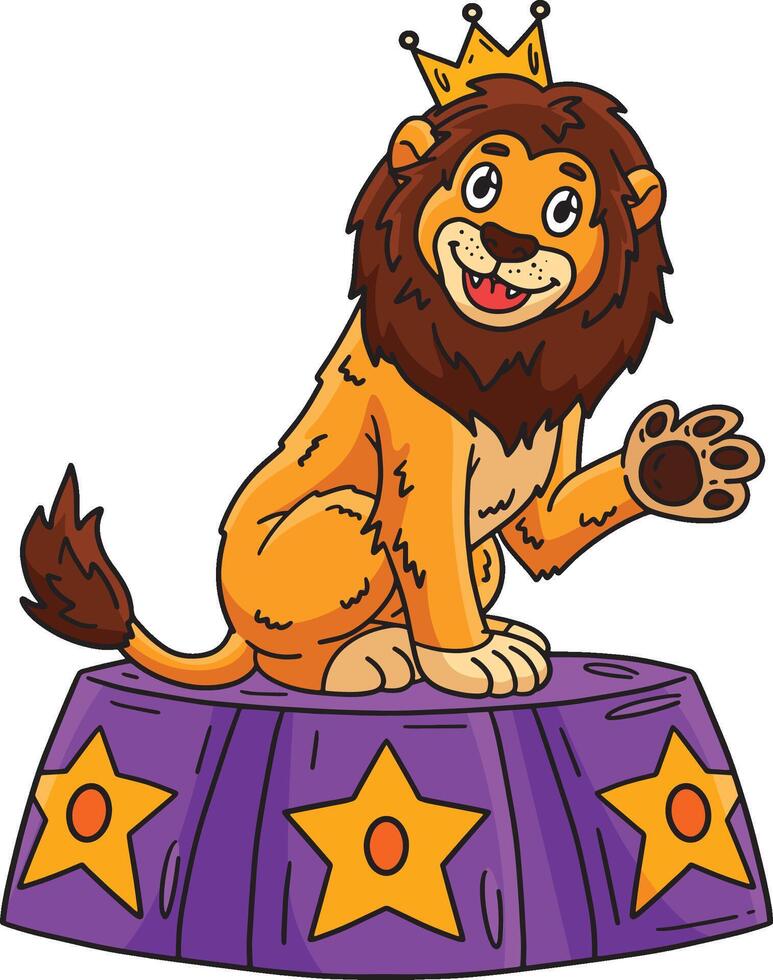 Lion on a Circus Podium Cartoon Colored Clipart vector