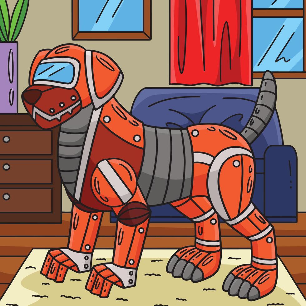 Robot Dog Coloring Page Colored Cartoon I vector