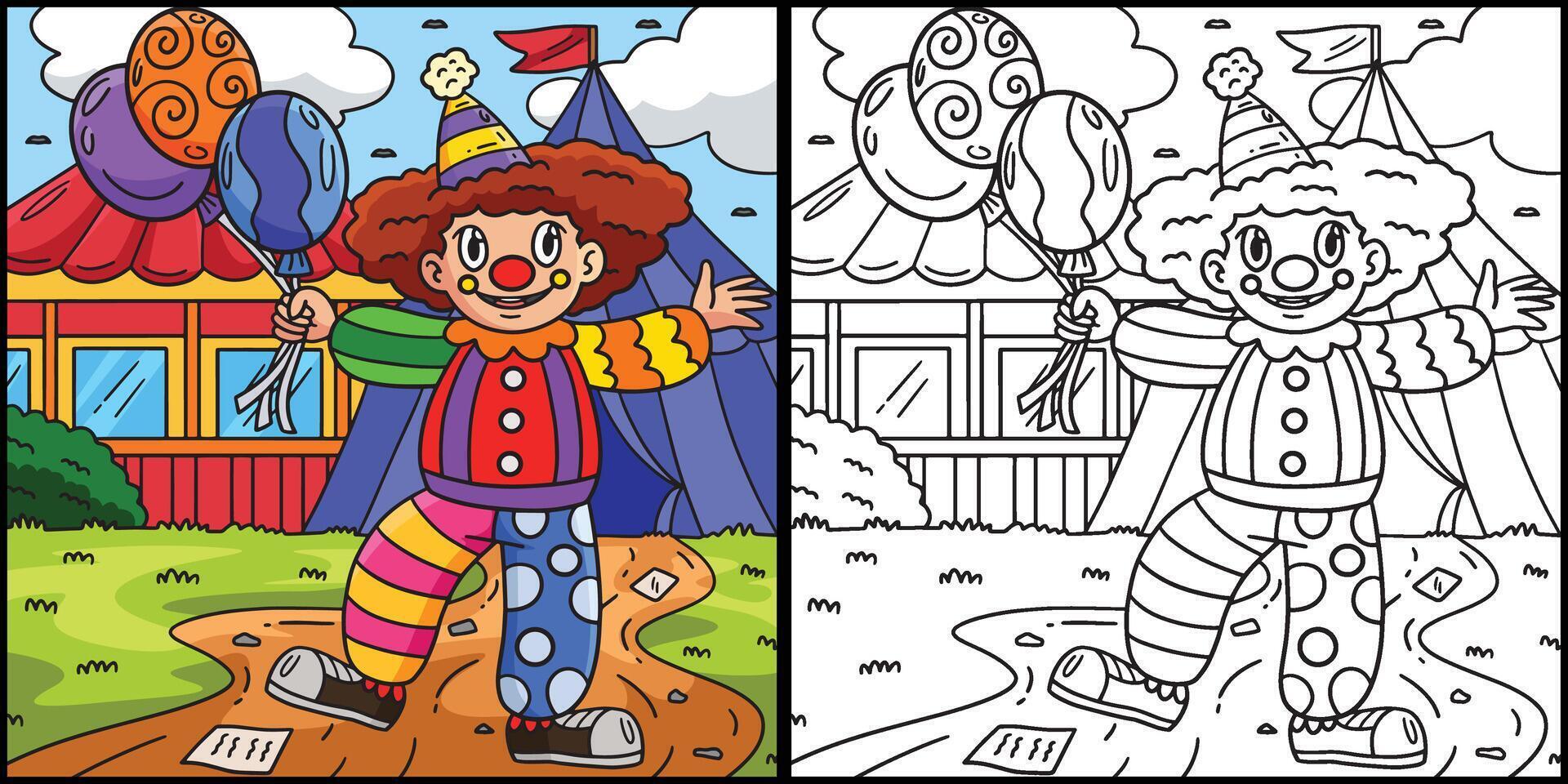 Circus Clown Holding Balloon Coloring Illustration vector