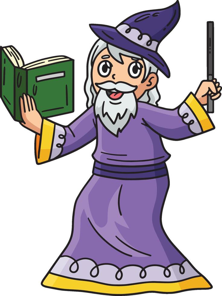 Circus Wizard with Book and Wand Cartoon Clipart vector