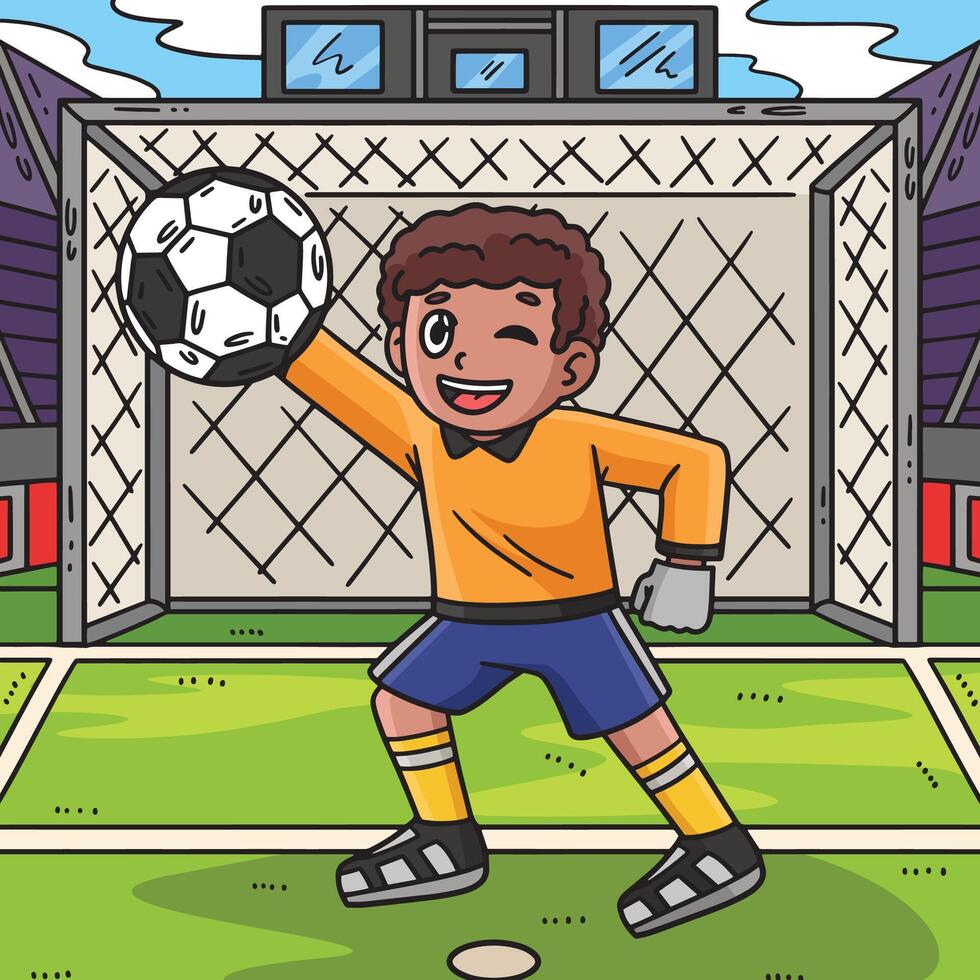 fútbol chico portero de colores dibujos animados ilustración vector