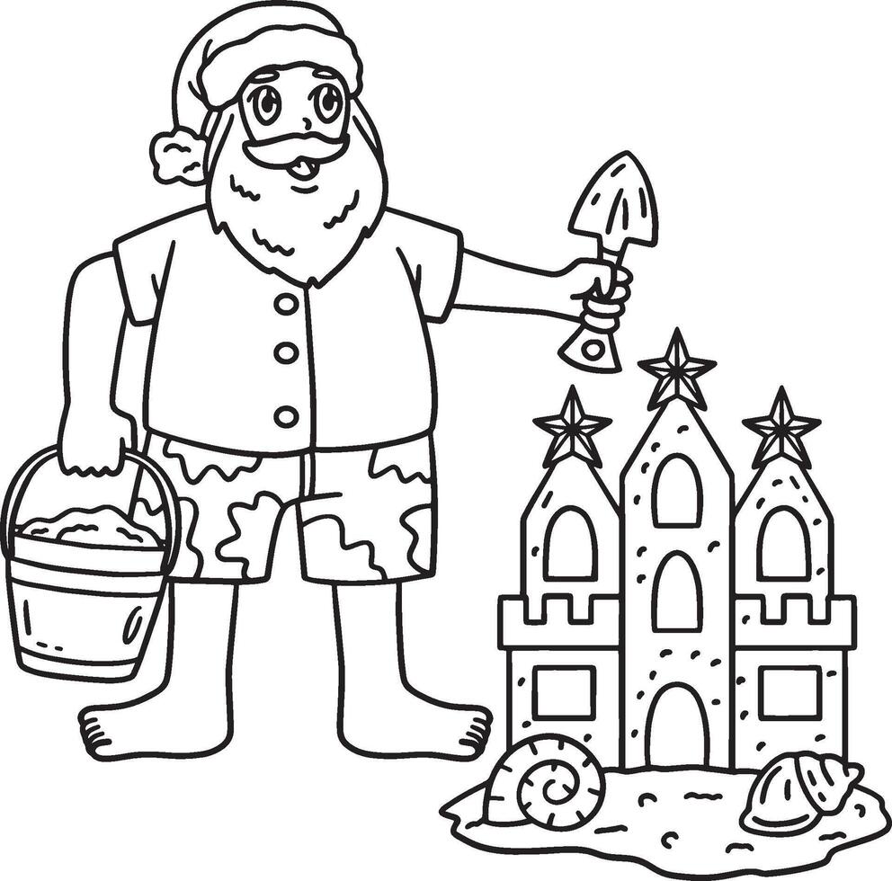 Christmas in July Santa and Sand Castle Isolated vector