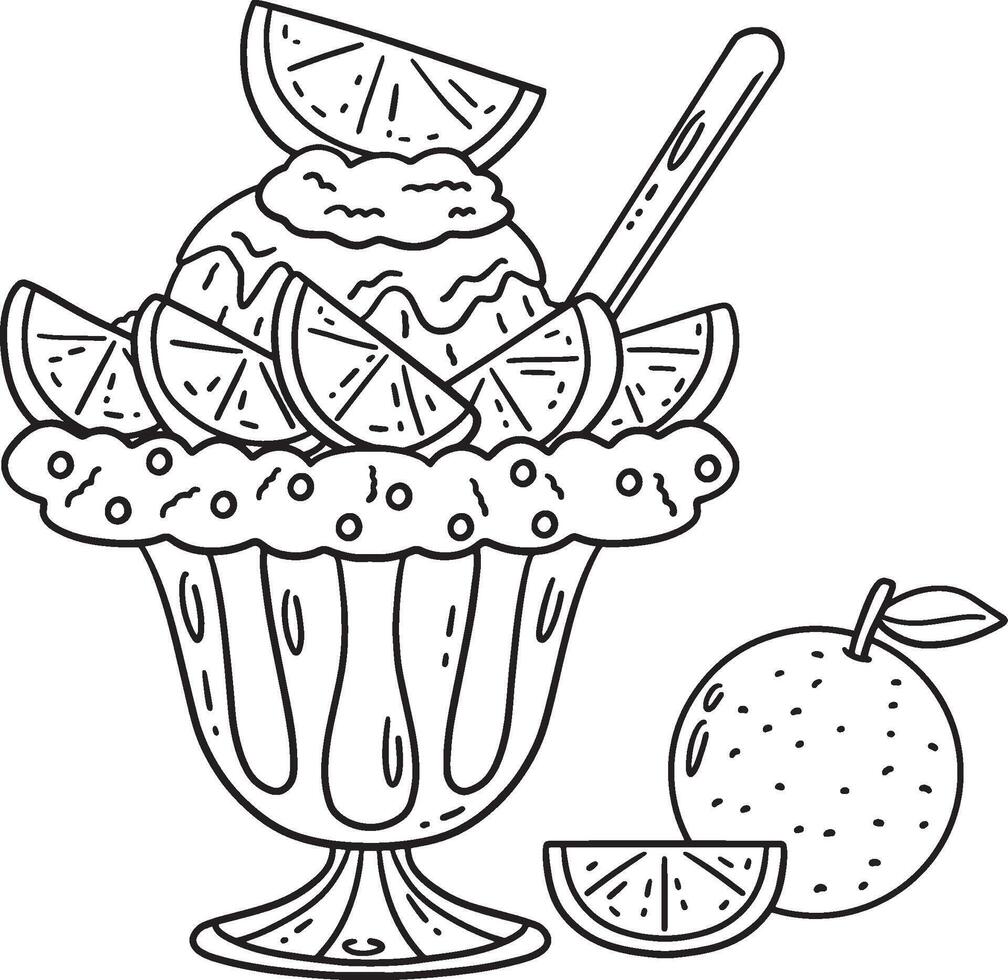 Ice Cream Orange Sundae Isolated Coloring Page vector