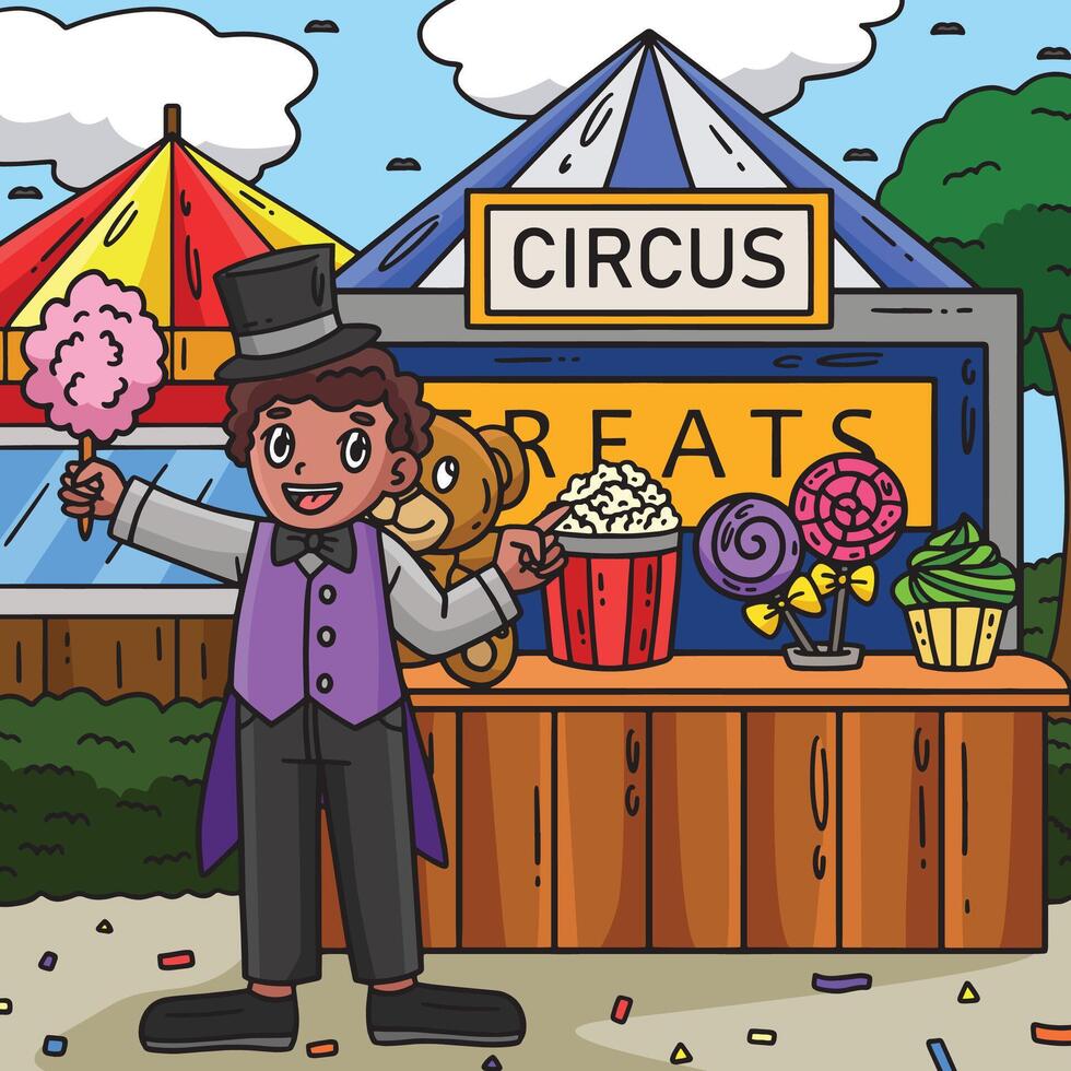 Circus Vendor Colored Cartoon Illustration vector