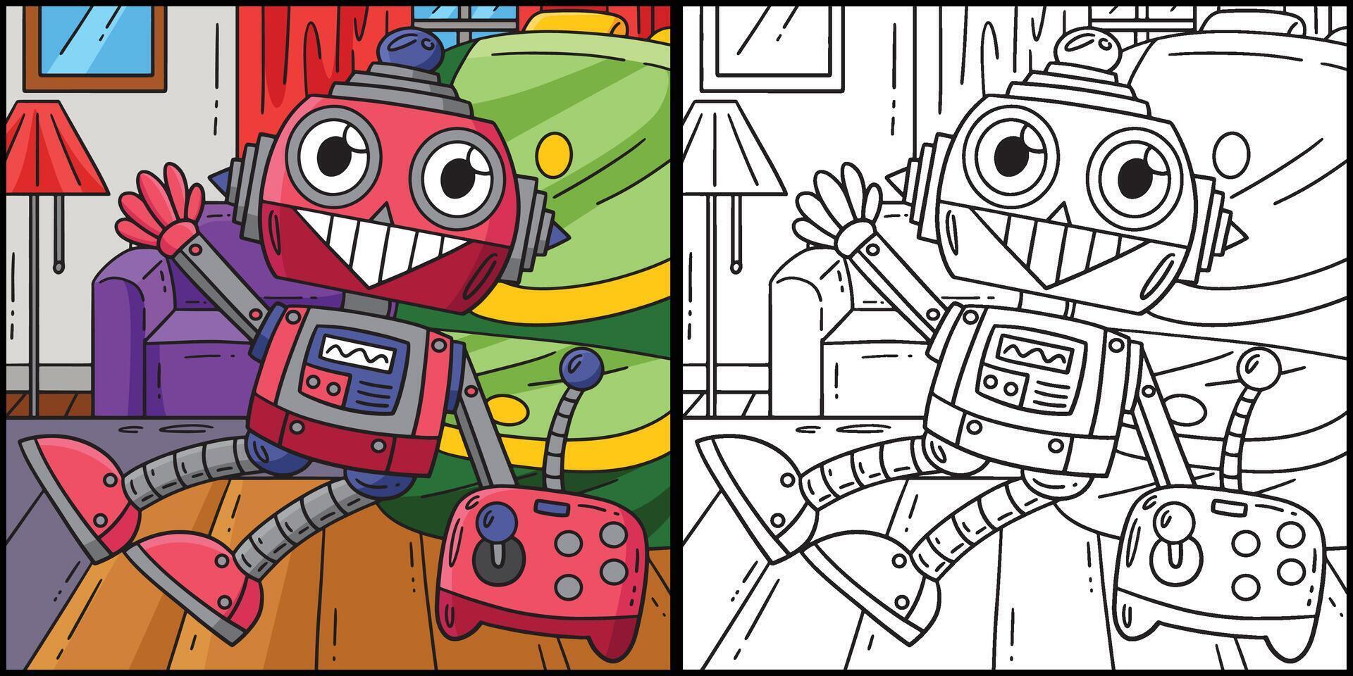 Robot and Remote Control Coloring Illustration vector