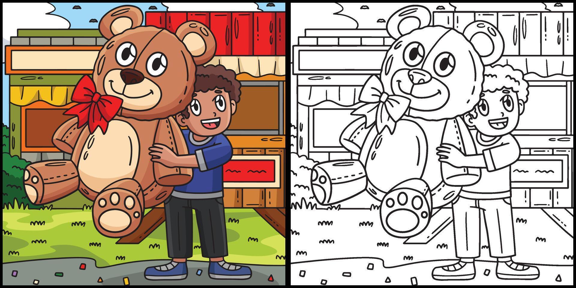 circo niño con gigante osito de peluche oso ilustración vector