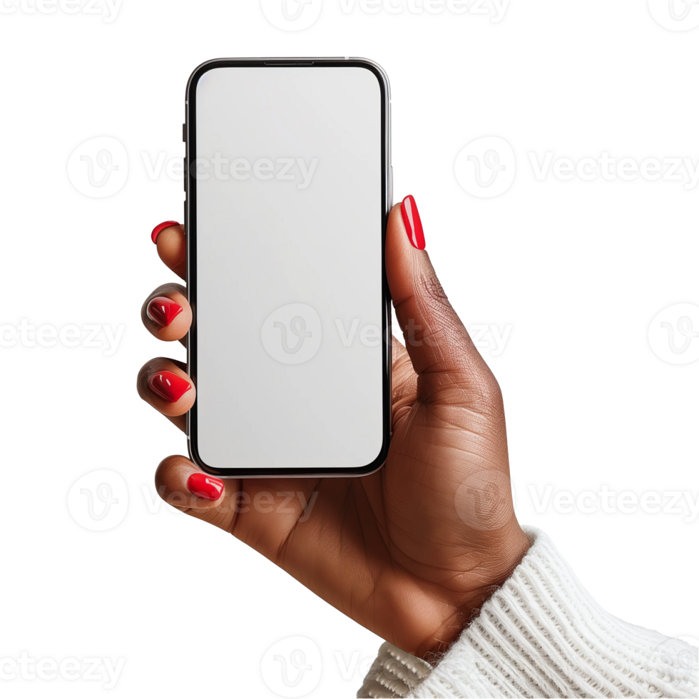 africano americano donna Tenere smartphone con vuoto schermo png