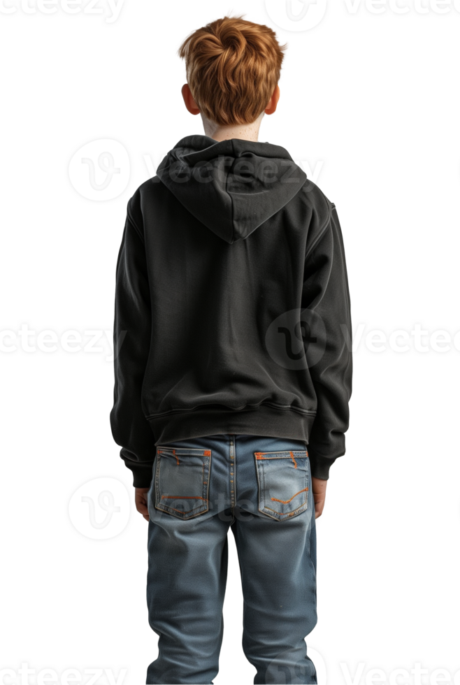 Young boy in a hoodie standing with back turned png