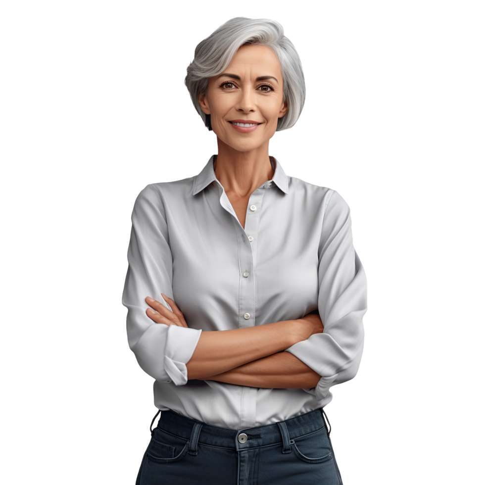 Portrait of a middle aged woman happy smiling and standing posing png