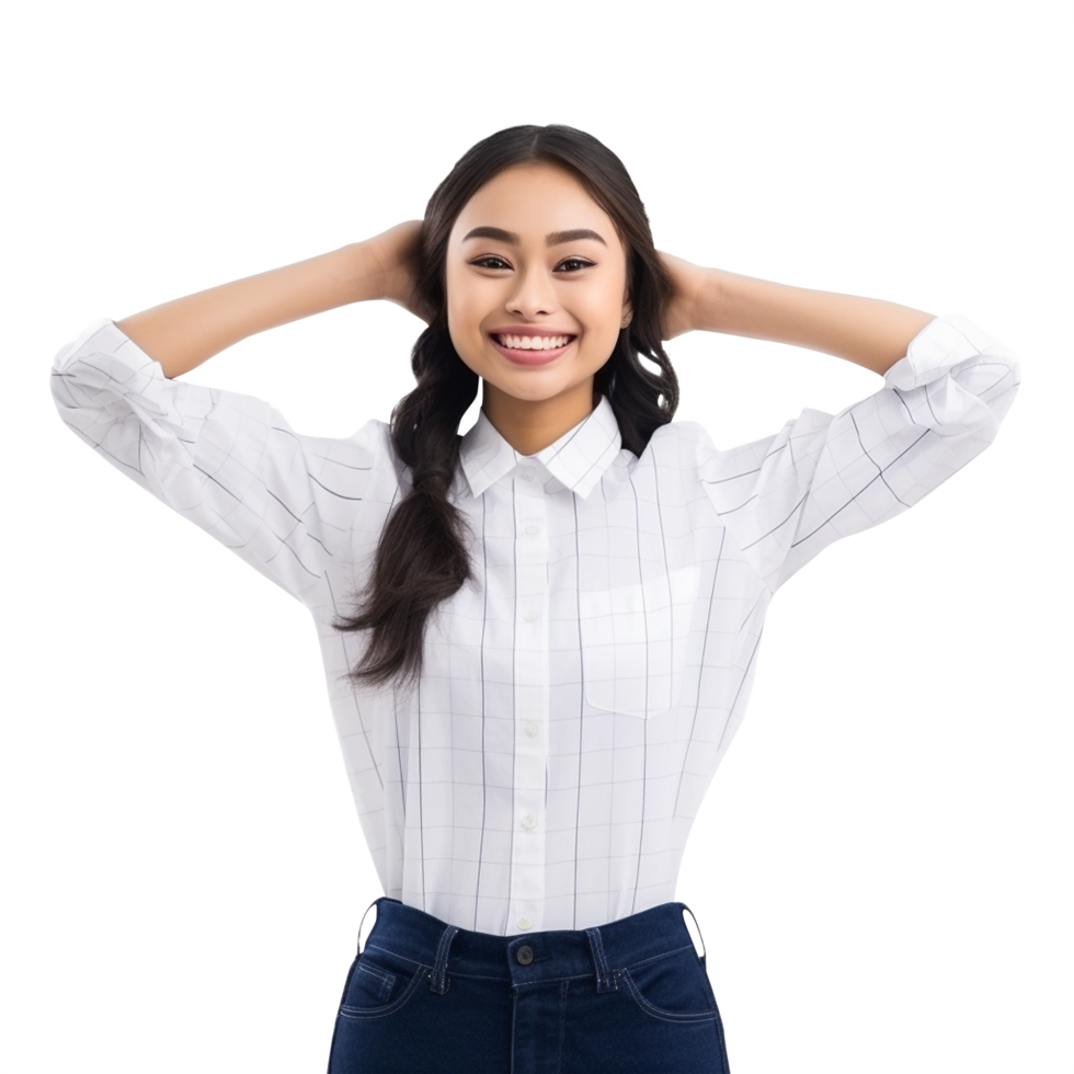 Portrait of asian young woman happy smiling posing surprised expression attractive cheerful, png