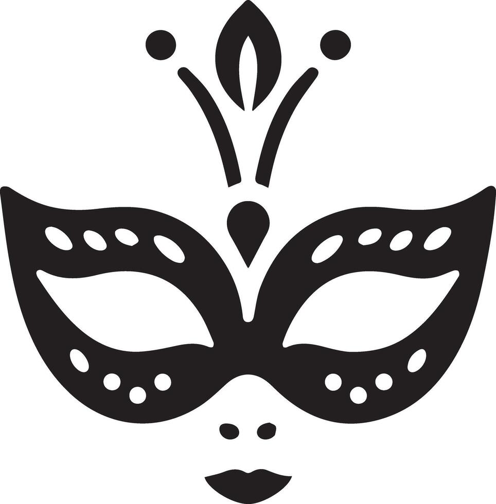 Minimal Carnival mask icon silhouette, white background, fill with black vector