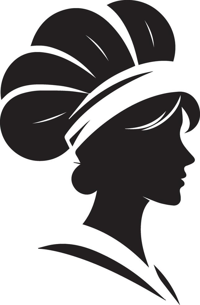 minimal beautiful female chef face silhouette, silhouette, black color, white background 2 vector