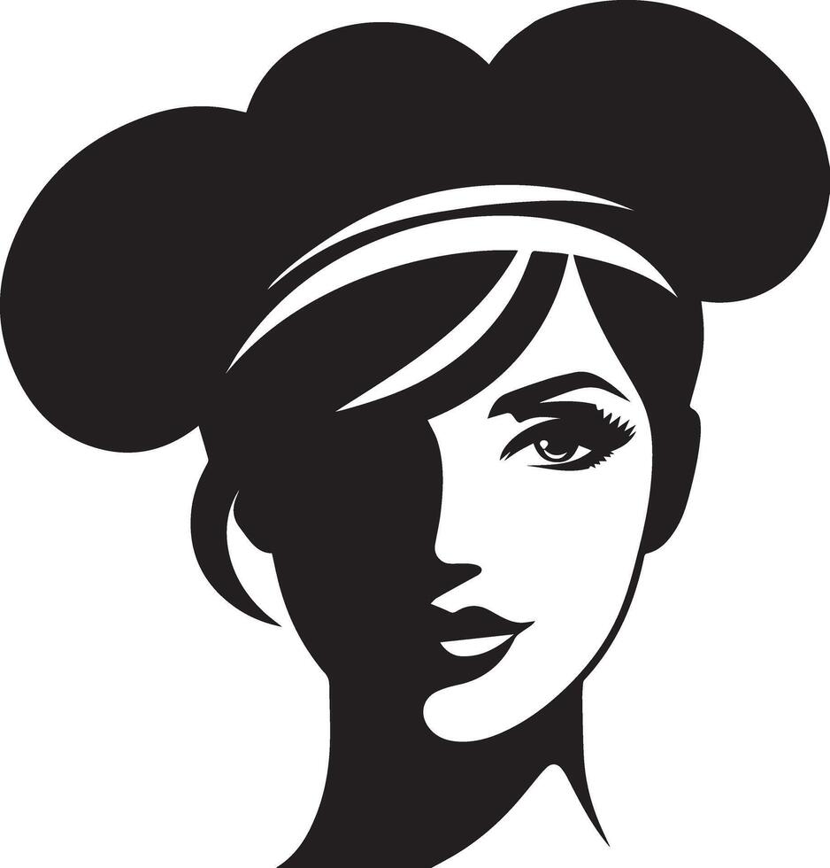 minimal beautiful female chef face silhouette, silhouette, black color, white background 8 vector