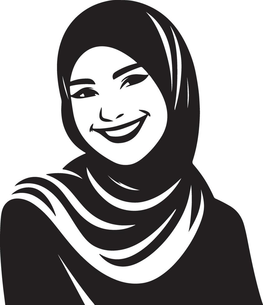 a smiling hijab woman flat silhouette, black color silhouette 3 vector