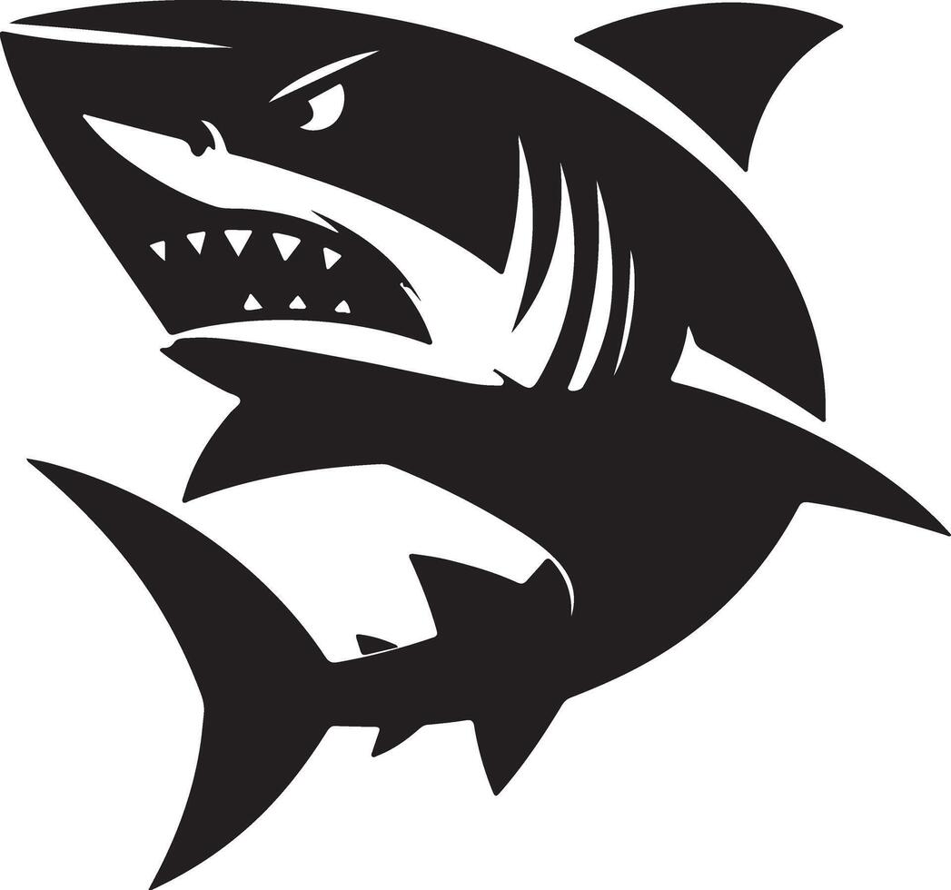 a minimal angry shark flat illustration silhouette, black color silhouette vector