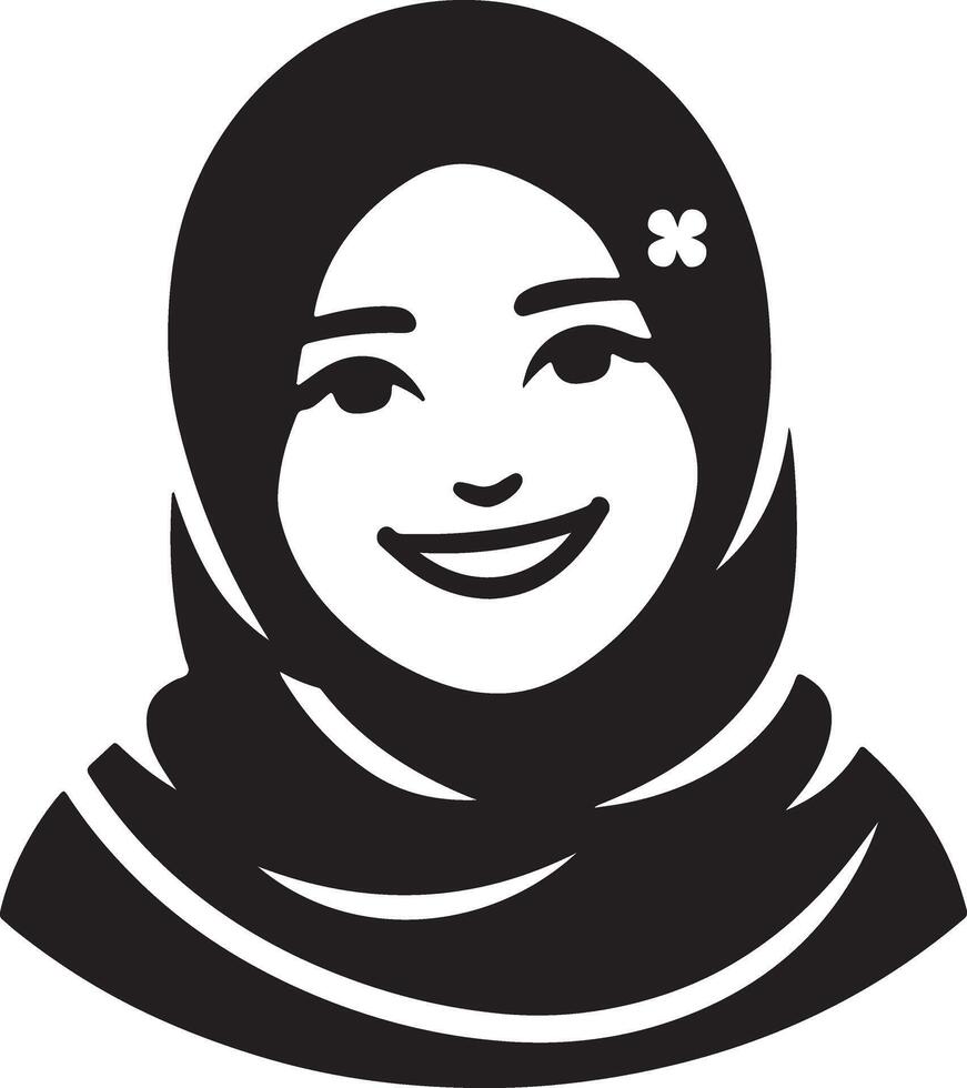 a smiling hijab woman flat silhouette, black color silhouette 22 vector