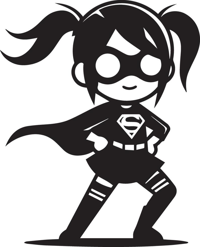 minimal Comic girl funny flat character silhouette, black color silhouette 19 vector