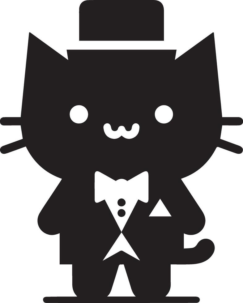 Minimal Funny Character, Mr. cat, silhouette, black color silhouette, white background 3 vector