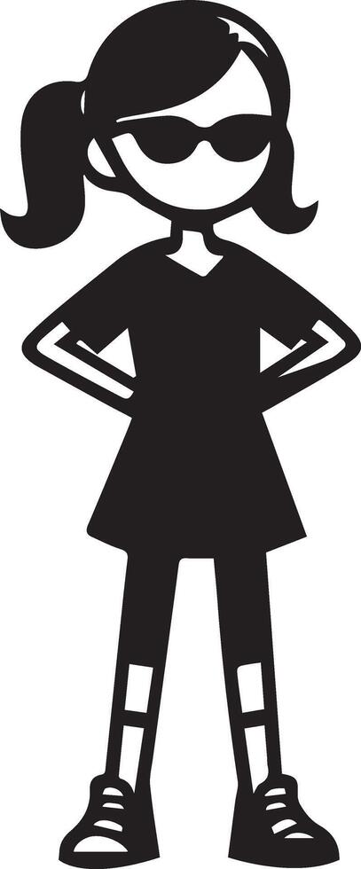 minimal Comic girl funny flat character silhouette, black color silhouette 4 vector
