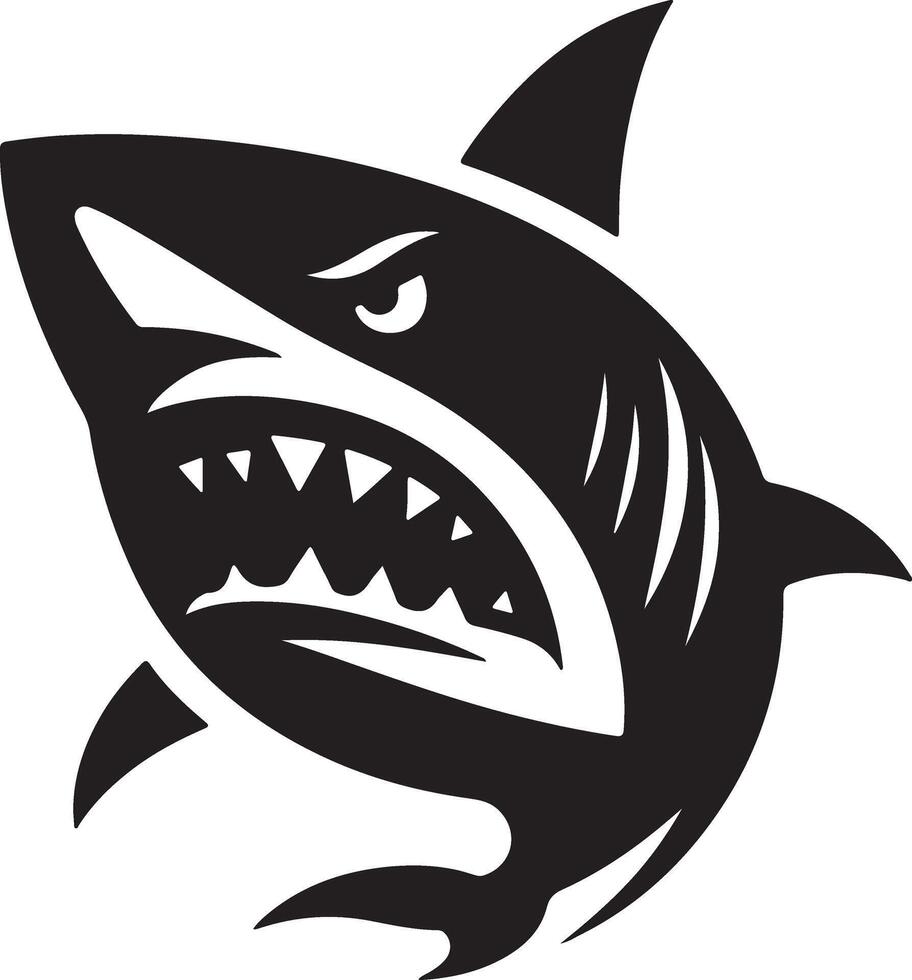 a minimal angry shark flat illustration silhouette, black color silhouette 10 vector