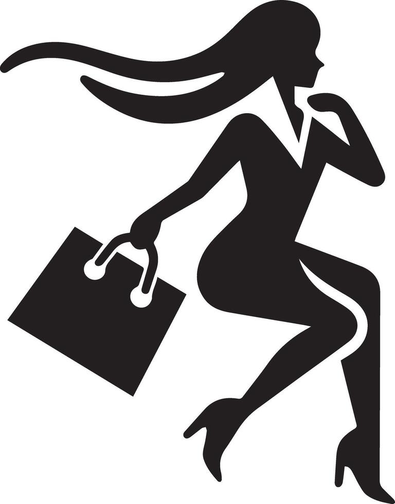 Minimal shopping woman icon silhouette, white background, fill with black 3 vector