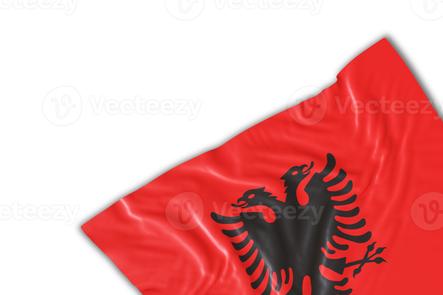 realista bandeira do Albânia com dobras, em transparente fundo. rodapé, canto Projeto elemento. perfeito para patriótico temas ou nacional evento promoções. vazio, cópia de espaço. 3d renderizar. png