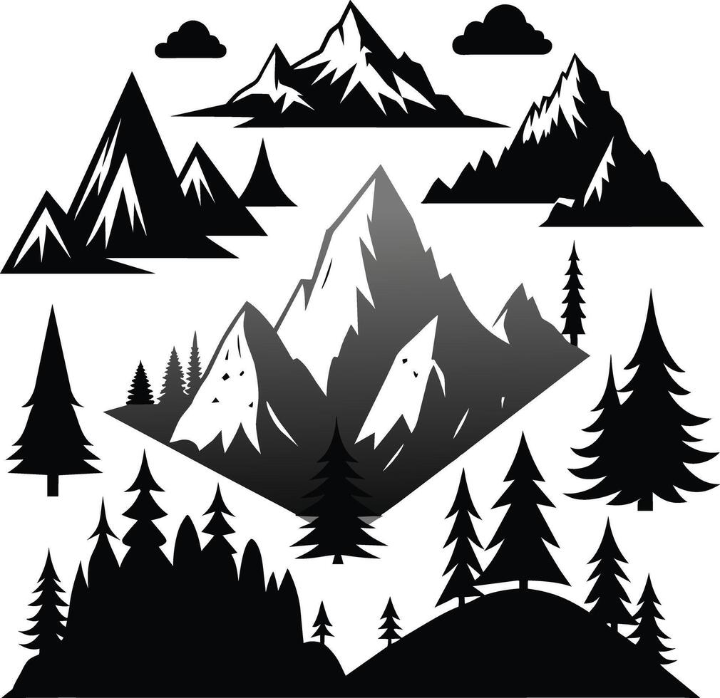 mountain silhouette black and white design vector