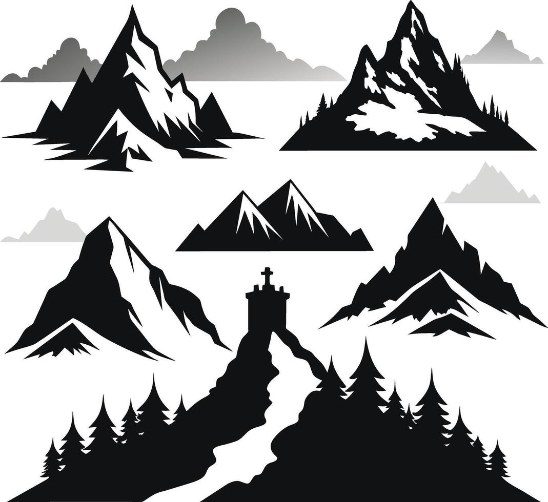 mountain silhouette black and white design vector