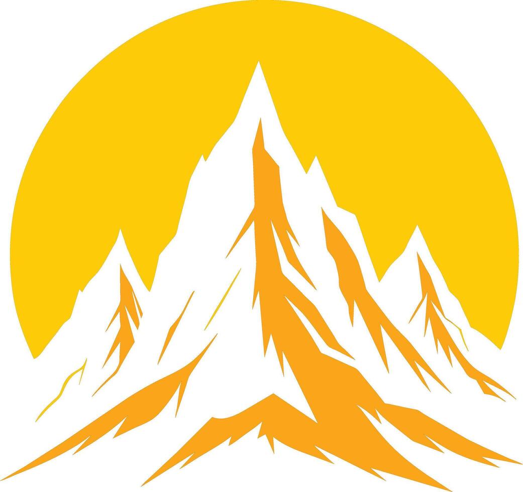 A yellow sun and mountains in the background vector