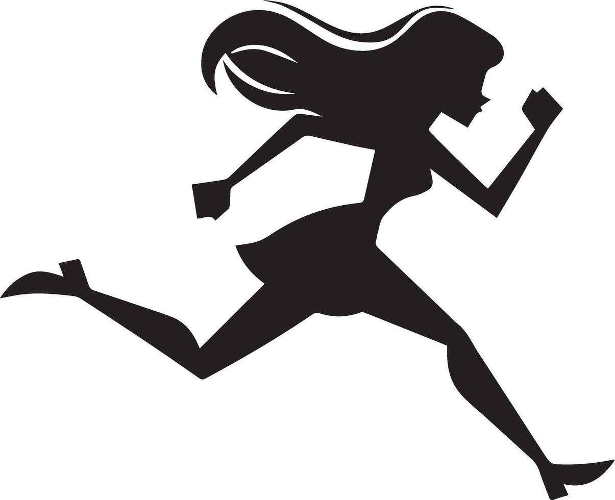 minimal Comic girl Run Fast funny flat character silhouette, black color silhouette, white background 10 vector
